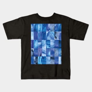 Abstract Minimal Blue Watercolour Mosaic Collage. Kids T-Shirt